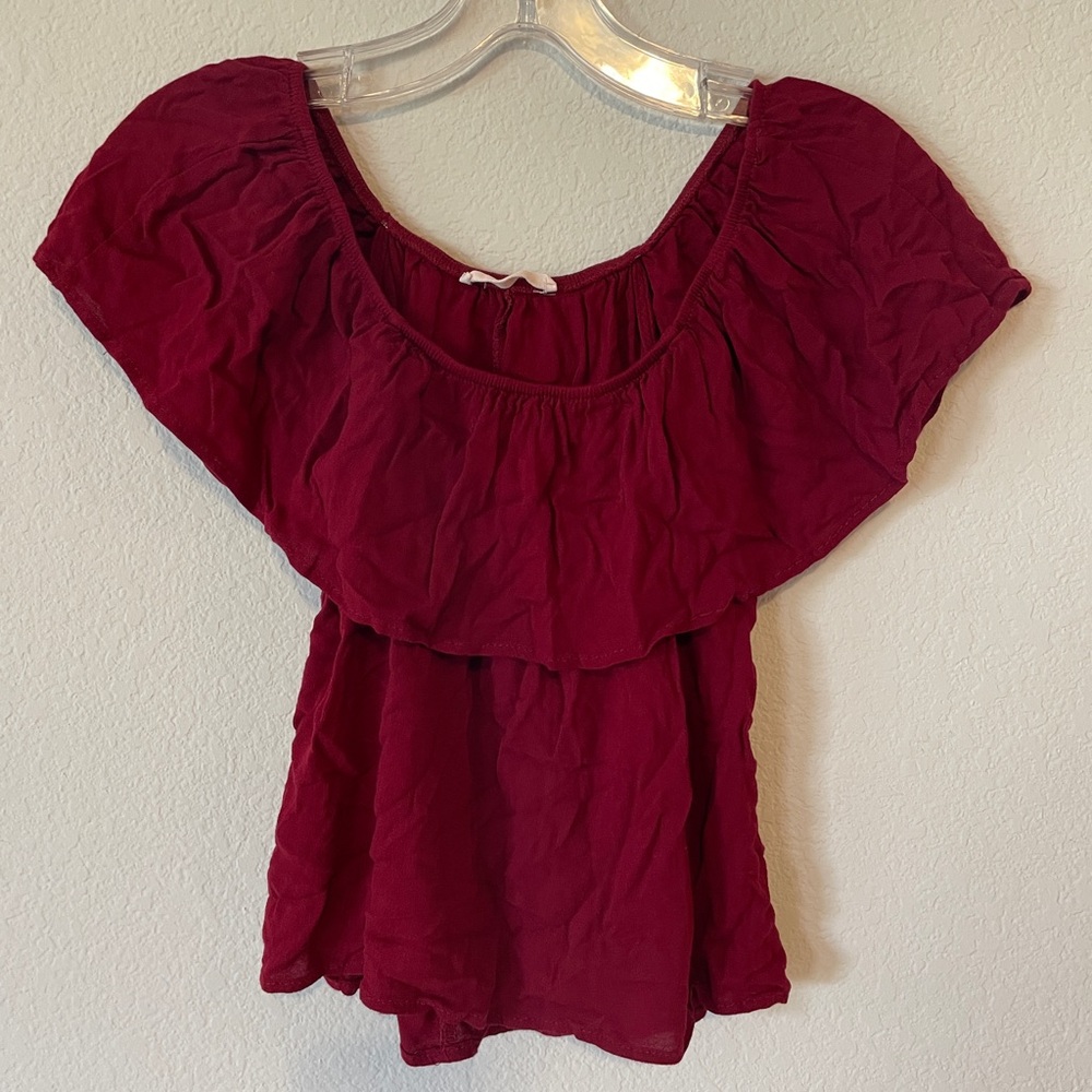 Honey Punch Red Ruffled Puff Sleeve Blouse